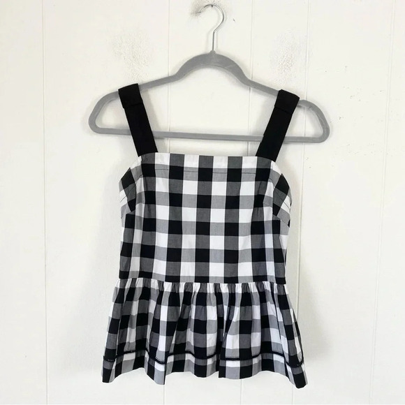 Broome Street by Kate Spade Womens Size 0 Black White Gray Gingham Peplum Top - Picture 2 of 12